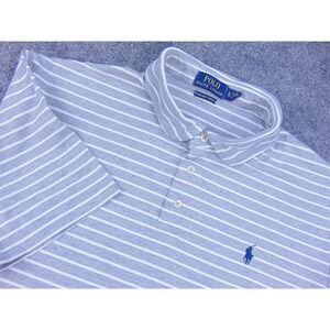 Polo Ralph Lauren Shirt Mens XL Pima Soft Touch Gray White Stripe